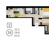 2-комн, 61 кв м, этаж 2/21 ул Рокоссовского, 55