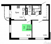 2-комн, 53 кв м, этаж 6/9 улица Шишкова