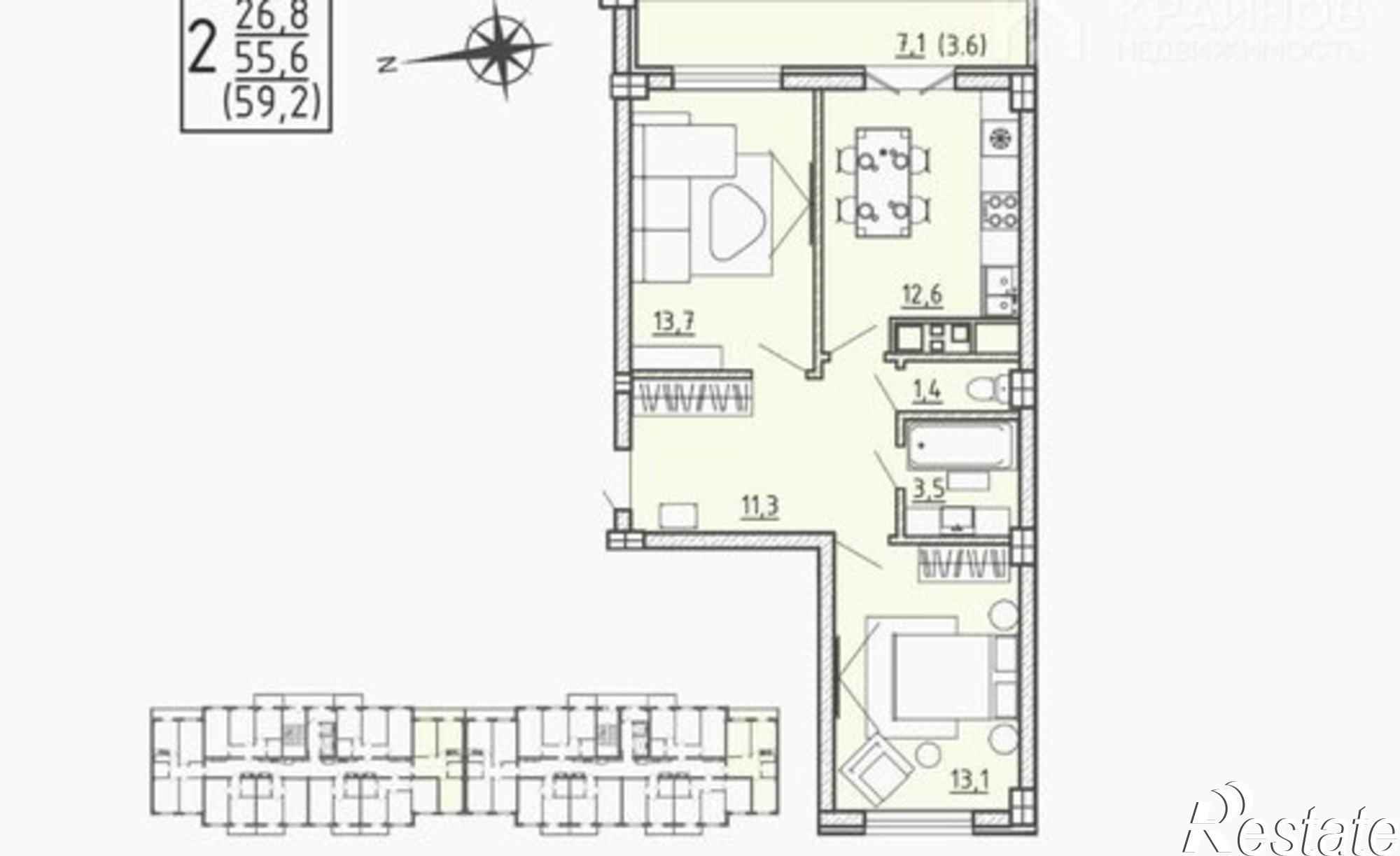 Купить квартиру за 7 293 710 рублей на ул Цимлянская, 10в