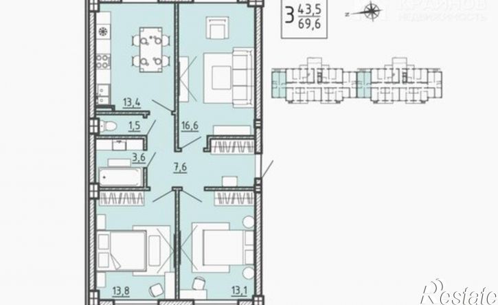 3-комн квартира ул Цимлянская, 10в,  д. 10в
