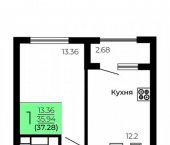 1-комн, 37 кв м, этаж 8/9 улица Шишкова