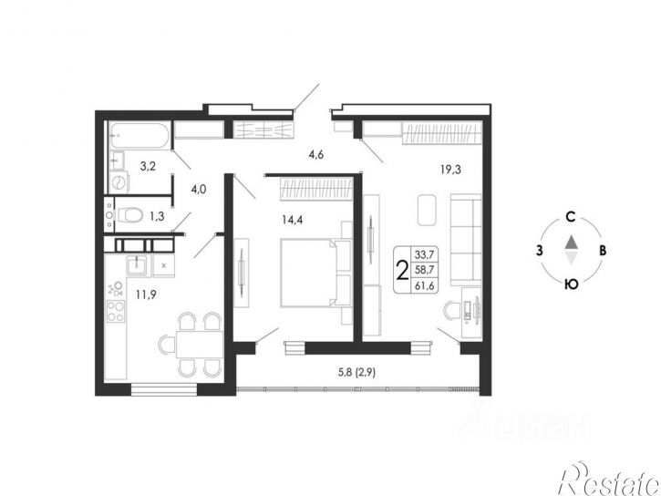2-комн квартира в новом доме ул Шишкова, 142/5,  д. 142/5