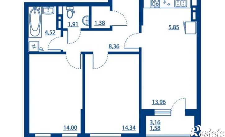 2-комн квартира в новом доме Московский пр-кт, 138,  д. 138