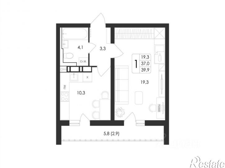 1-комн квартира в новом доме пр-кт Патриотов, 58а,  д. 58а