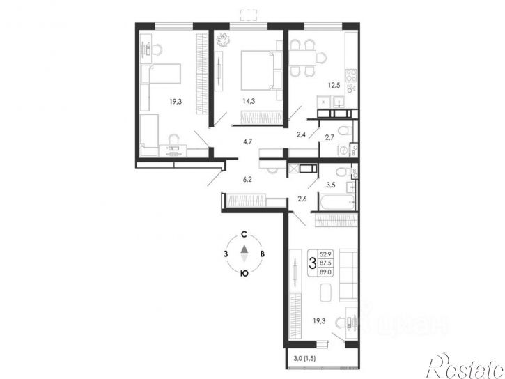 3-комн квартира в новом доме улица Шишкова, 140Б/24
