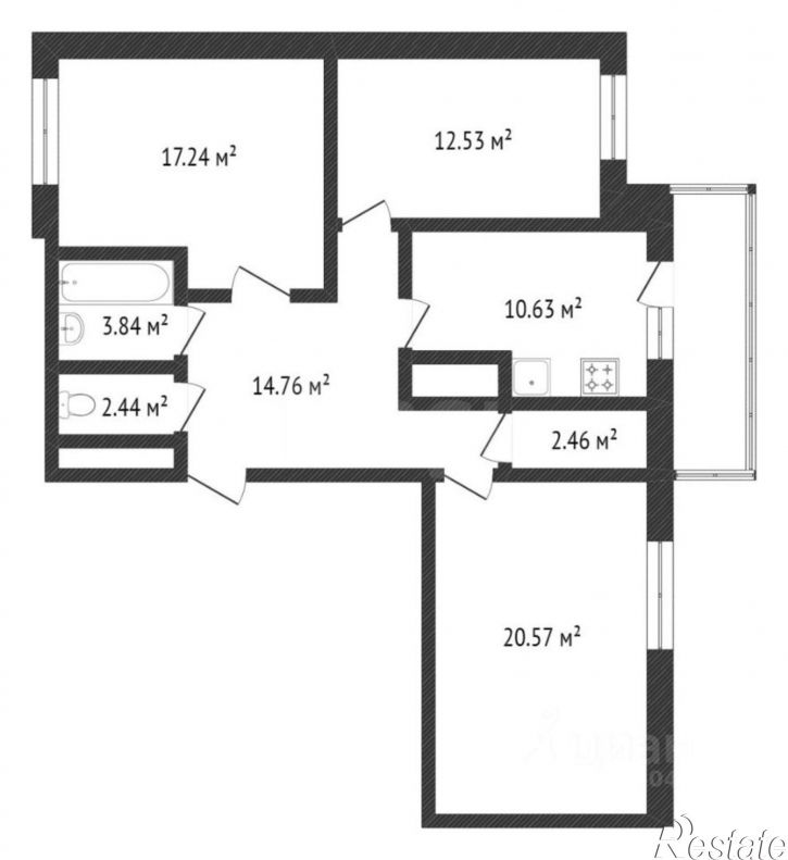 3-комн квартира Олимпийский б-р, 6,  д. 6