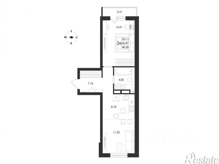 2-комн квартира в новом доме ул Ключевая, 1В,  д. 1В