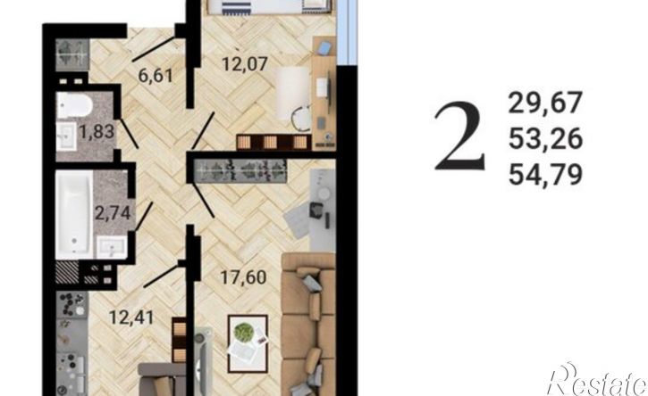 2-комн квартира ул Антонова-Овсеенко, 35м,  д. 35м
