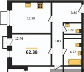 2-комн, 62 кв м, этаж 8/21 наб Чуева, 7