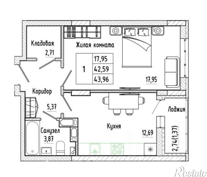 1-комн квартира в новом доме ул Нижняя, 30,  д. 30