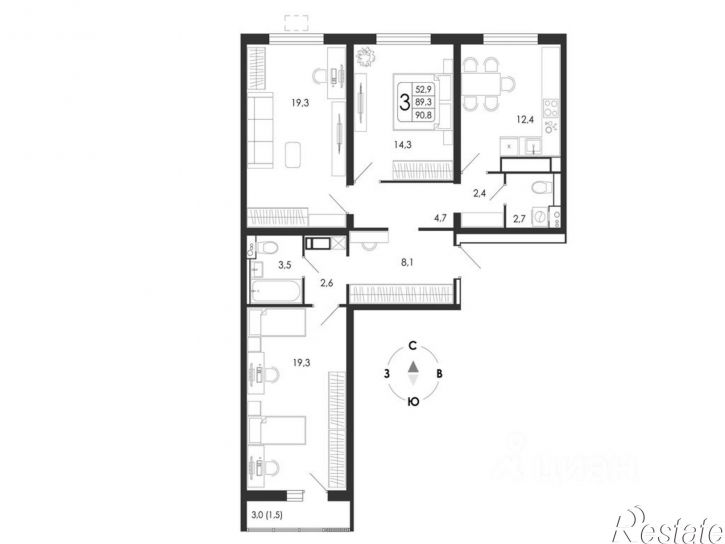3-комн квартира в новом доме ул Шишкова, 142/5,  д. 142/5