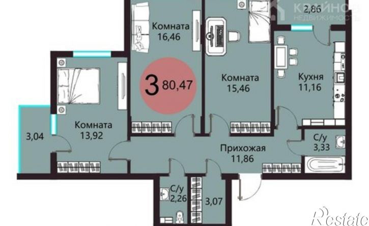 3-комн квартира в новом доме ул Жемчужная, 6,  д. 6