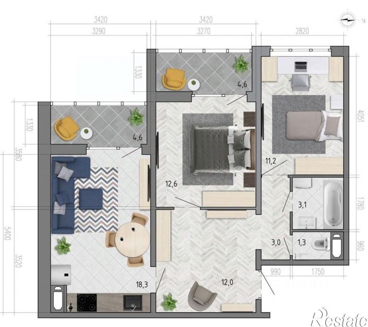 2-комн квартира в новом доме улица Фёдора Тютчева, 105,  д. 105