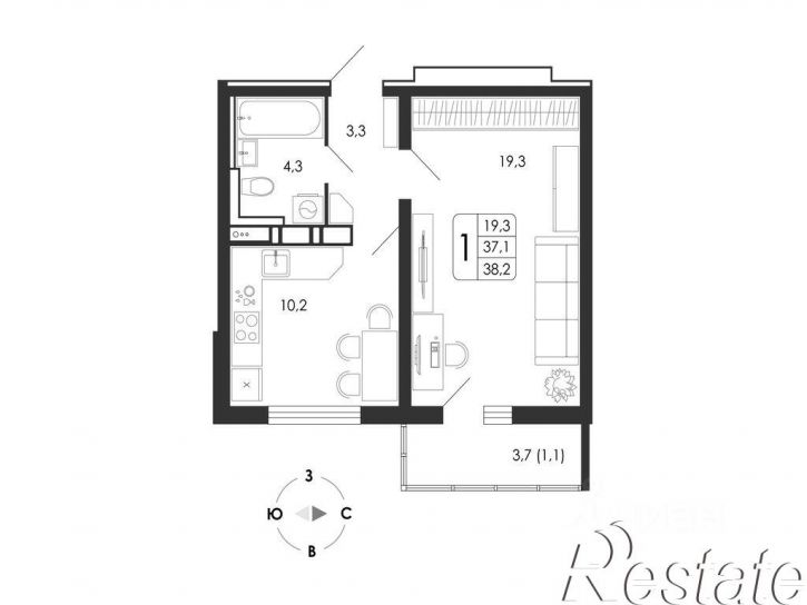 1-комн квартира в новом доме улица Ильюшина, 13 поз. 41,  д. 13 поз. 41