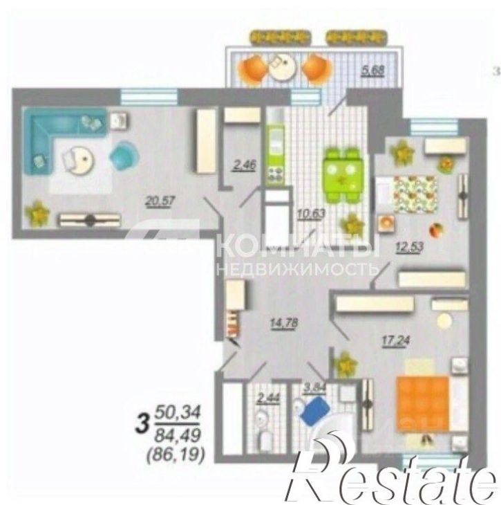 3-комн квартира Олимпийский бульвар, 6,  д. 6