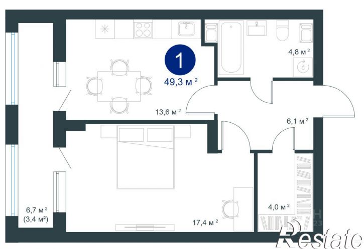1-комн квартира в новом доме улица Ворошилова, 19 стр.,  д. 19 стр.