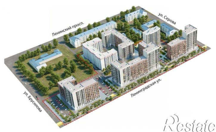 2-комн квартира в новом доме Ленинградская улица, поз. 7,  д. поз. 7