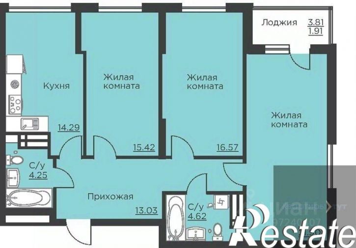 3-комн квартира в новом доме улица Ломоносова, 116В,  д. 116В