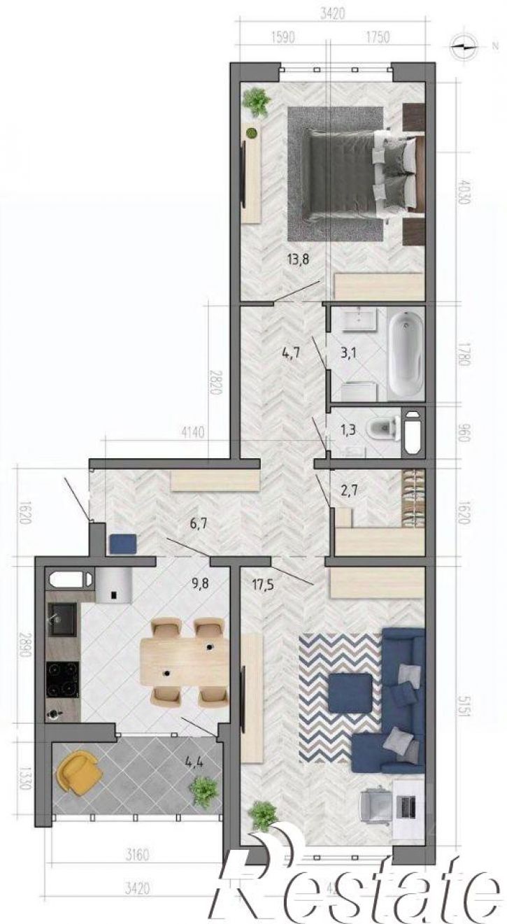 2-комн квартира в новом доме улица Фёдора Тютчева, 105,  д. 105