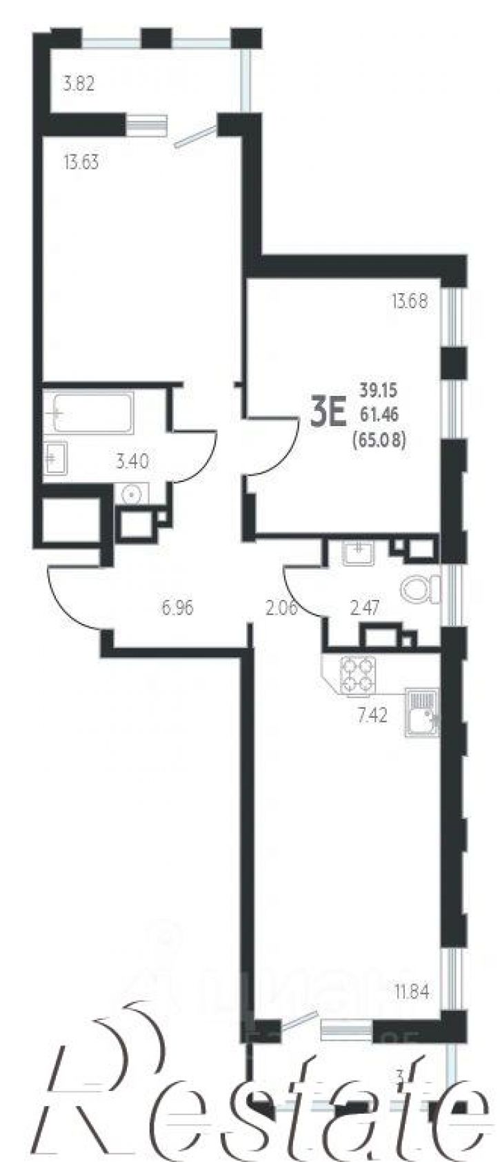 2-комн квартира в новом доме Ленинградская улица, 138а,  д. 138а