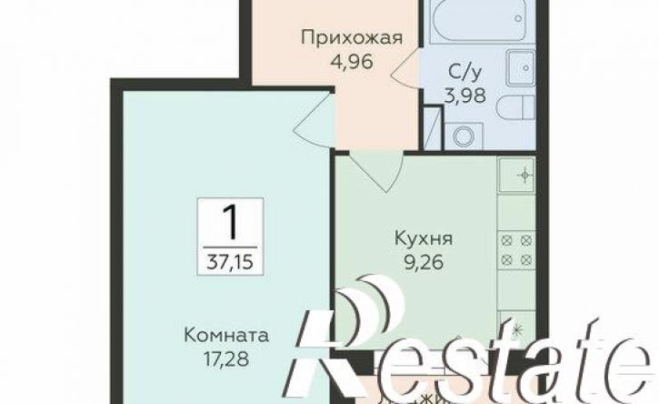1-комн квартира в новом доме улица Чапаева, уч.68А,  д. уч.68А